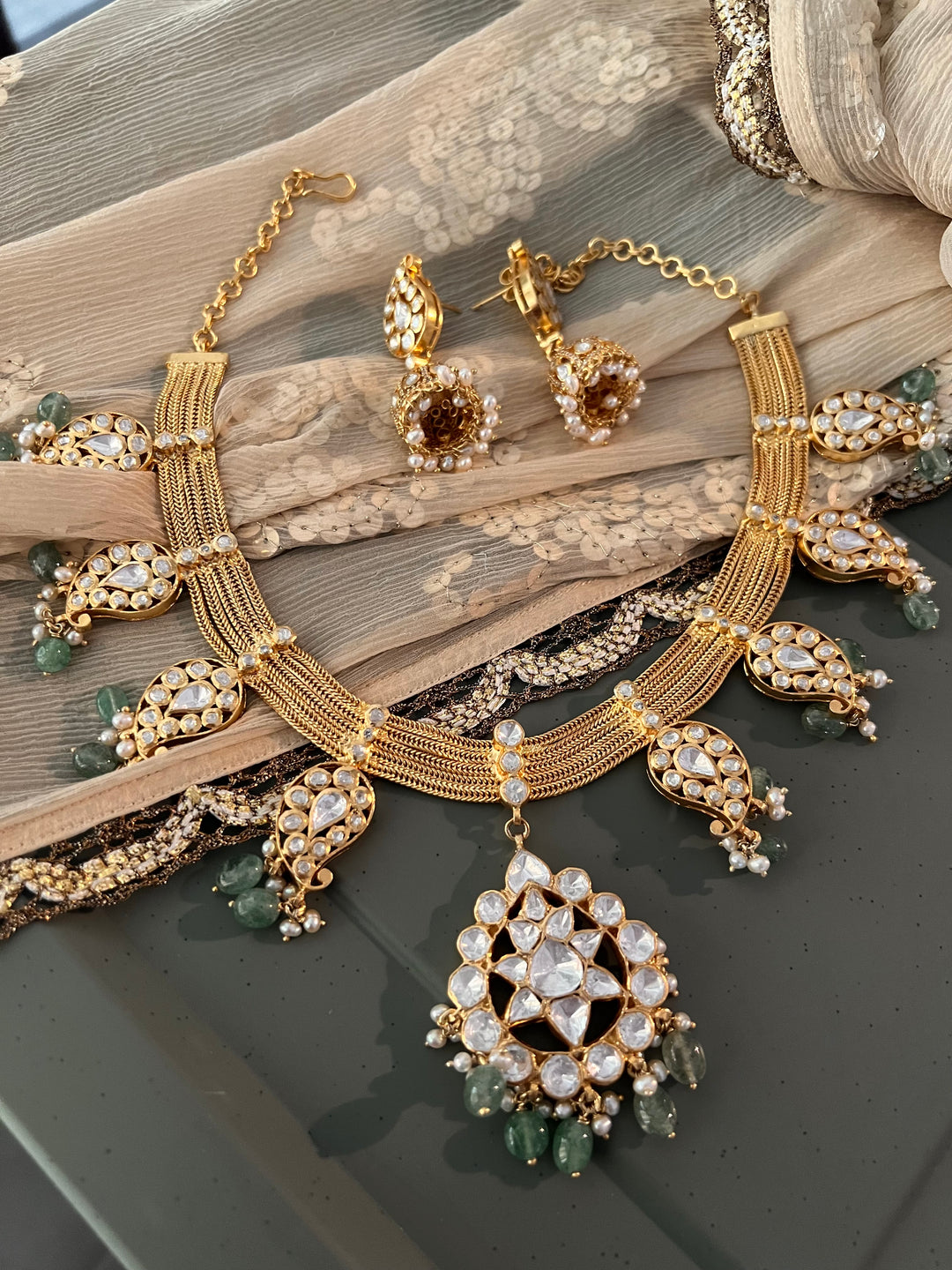 Beautiful Polki 925 Silver Necklace Set