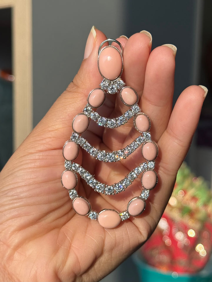Peach Coral Chandelier Statement Earrings