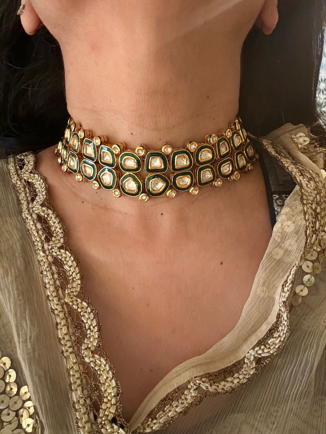 Scintillating Green Kundan Choker with Earrings