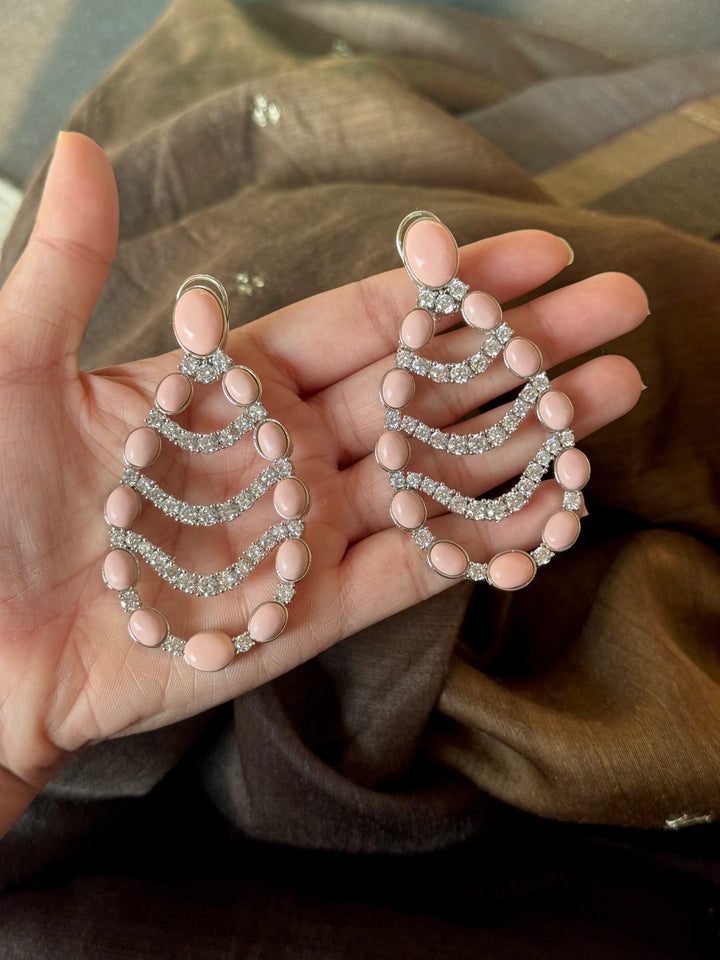 Peach Coral Chandelier Statement Earrings