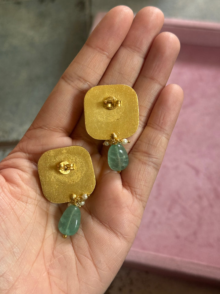 Elegant Ruby Polki Kundan 925 Silver Earrings