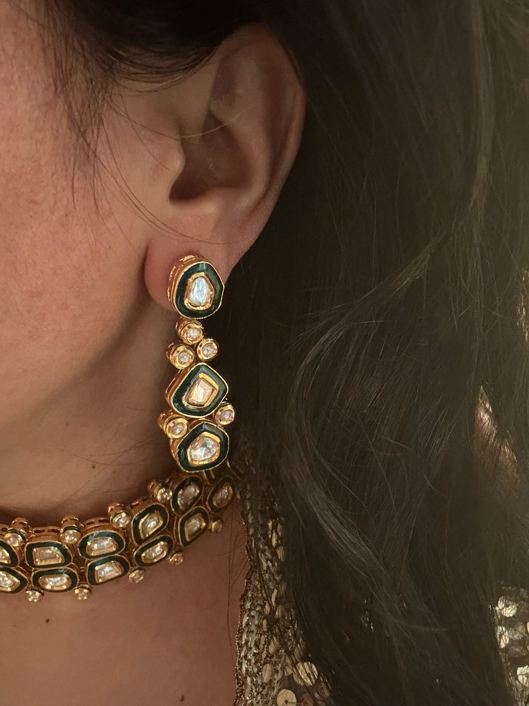 Scintillating Green Kundan Choker with Earrings