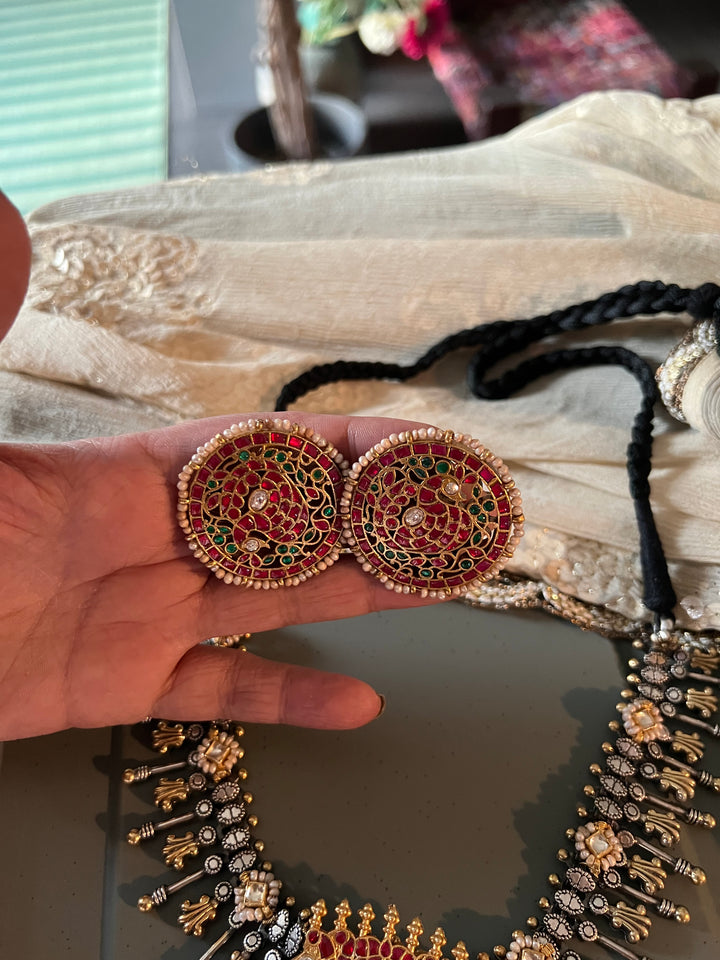 Beautiful Dholki Design Freshwater Pearls 925 Silver Necklace Set