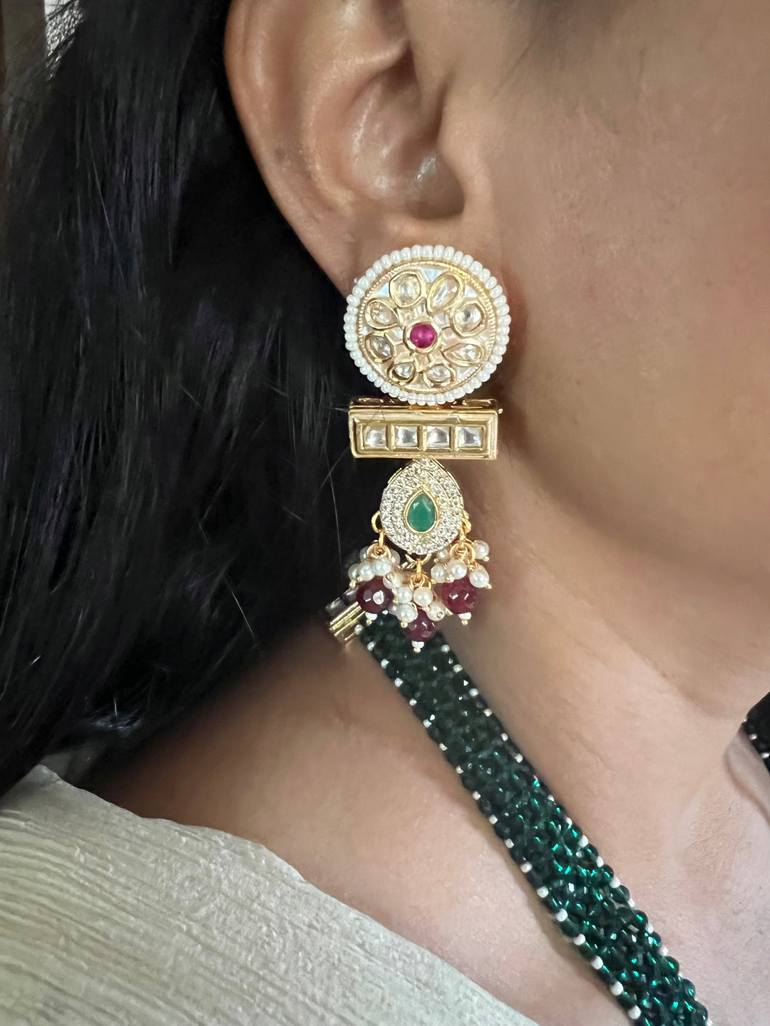 Beautiful Kundan Pendant Long Necklace with Earrings