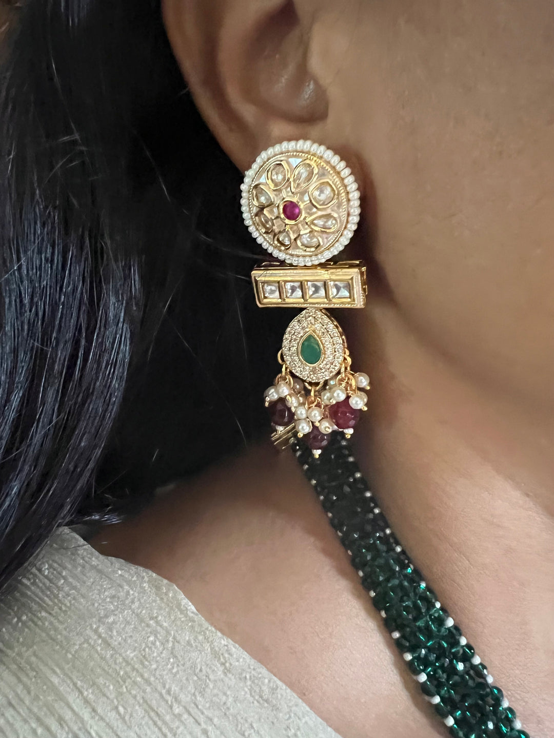 Beautiful Kundan Pendant Long Necklace with Earrings