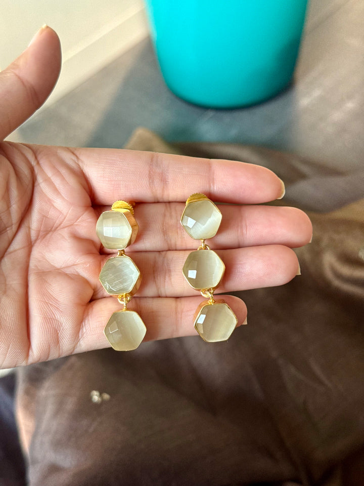 White Hydro Quartz Three Tier Drop Earrings