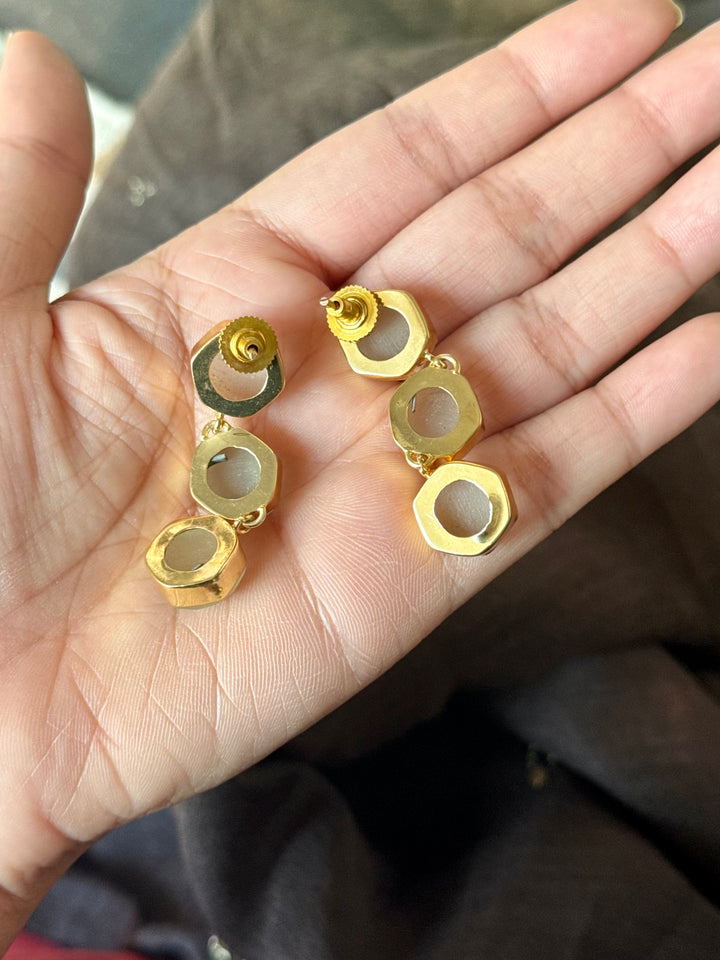 White Hydro Quartz Three Tier Drop Earrings