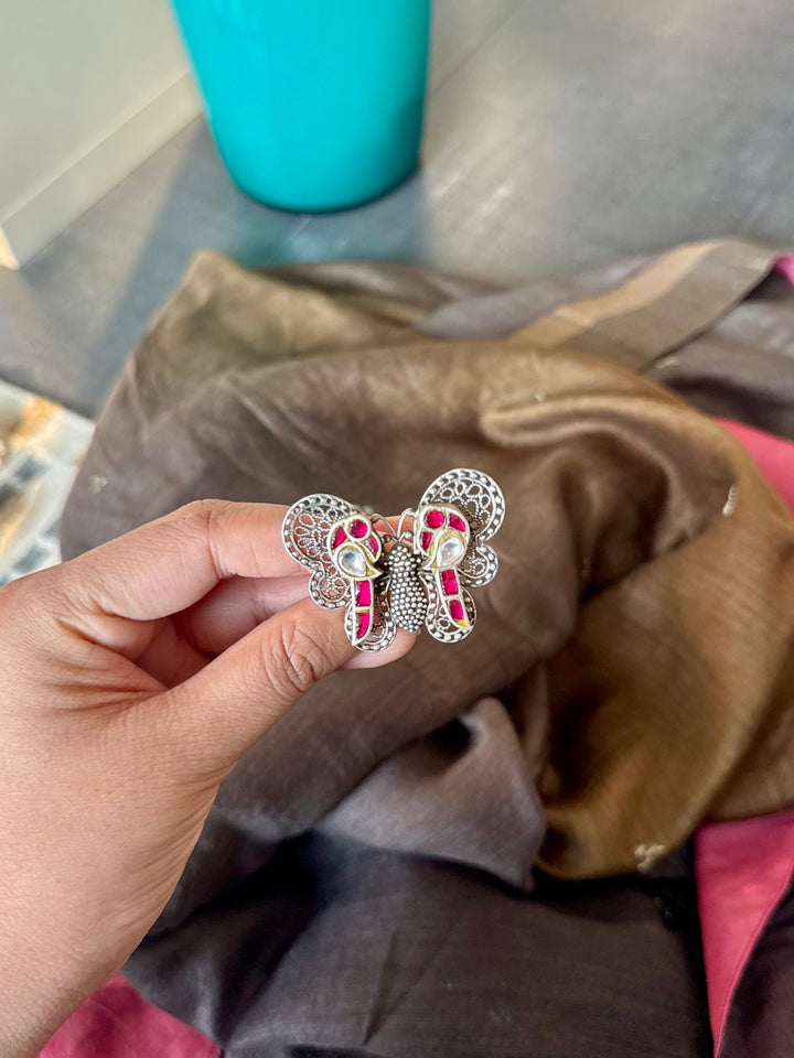 925 Silver Butterfly and Bird Adjustable Ring