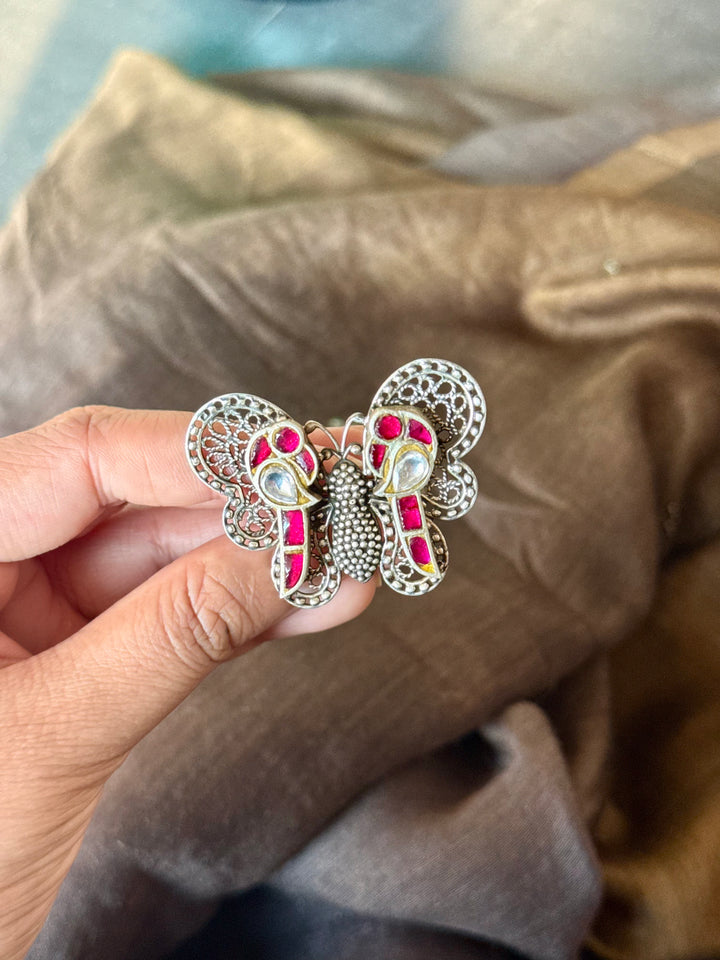 925 Silver Butterfly and Bird Adjustable Ring