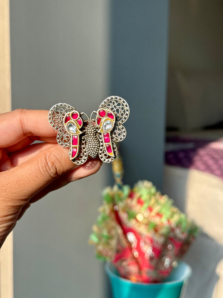925 Silver Butterfly and Bird Adjustable Ring