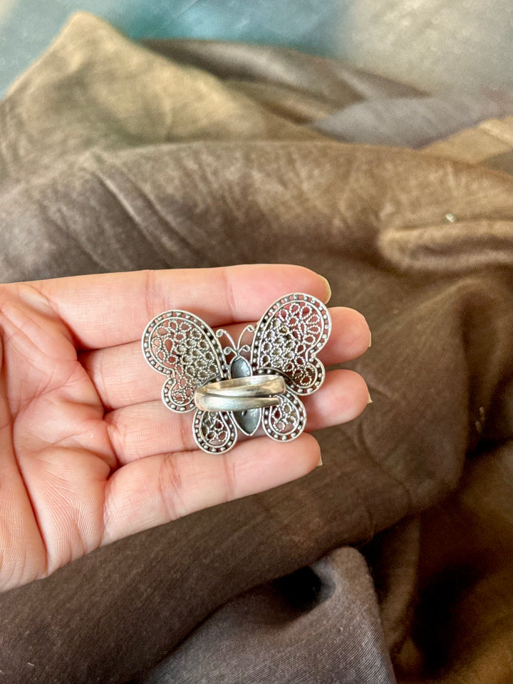 925 Silver Butterfly and Bird Adjustable Ring