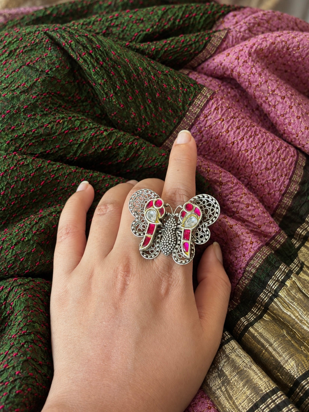 925 Silver Butterfly and Bird Adjustable Ring