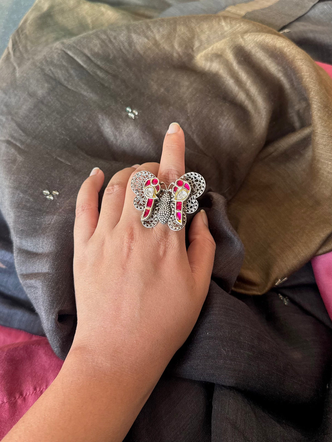 925 Silver Butterfly and Bird Adjustable Ring