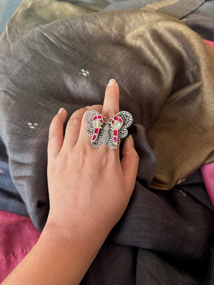 925 Silver Butterfly and Bird Adjustable Ring