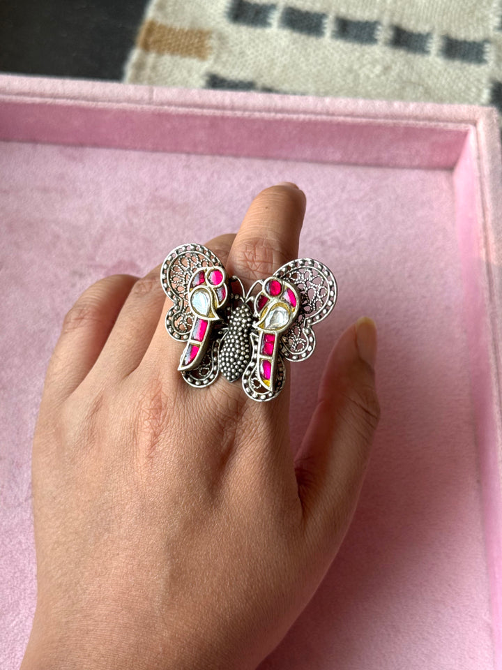 925 Silver Butterfly and Bird Adjustable Ring