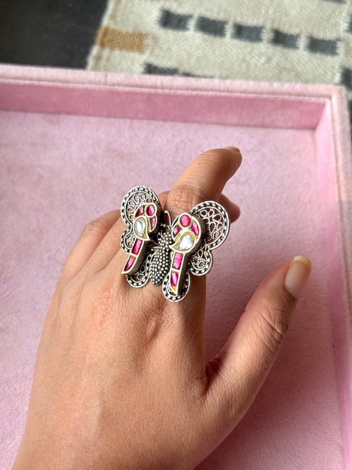 925 Silver Butterfly and Bird Adjustable Ring