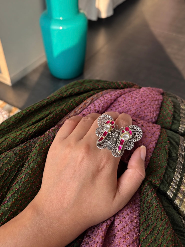 925 Silver Butterfly and Bird Adjustable Ring