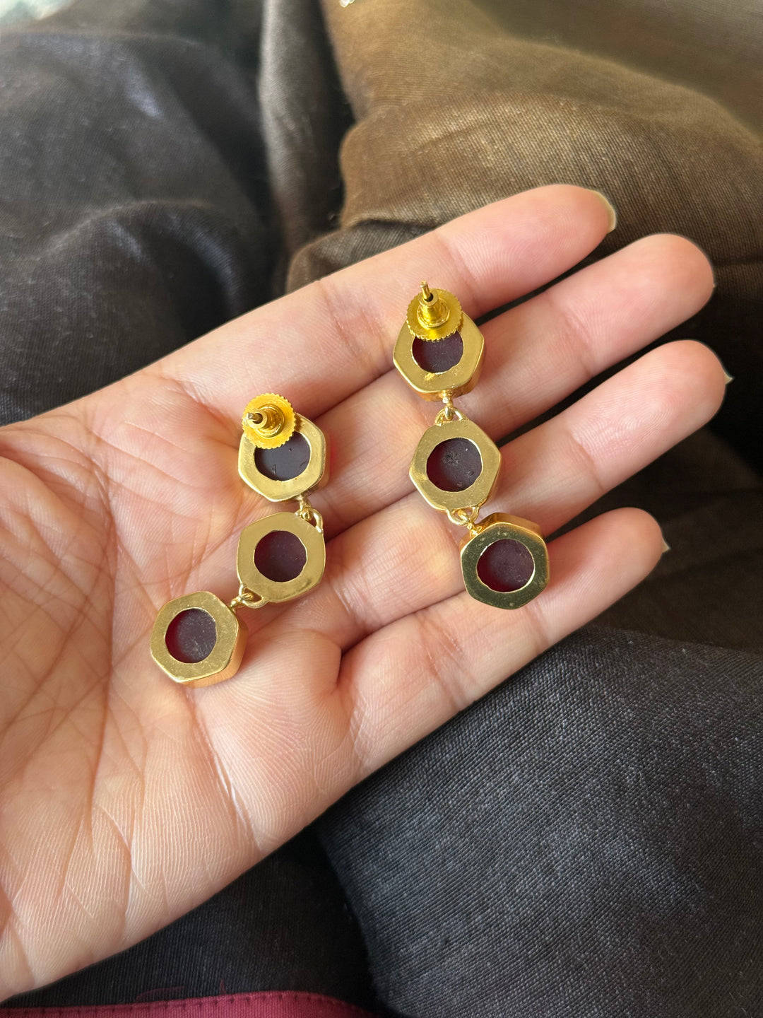 Garnet Hydro Quartz Three Tier Drop Earrings
