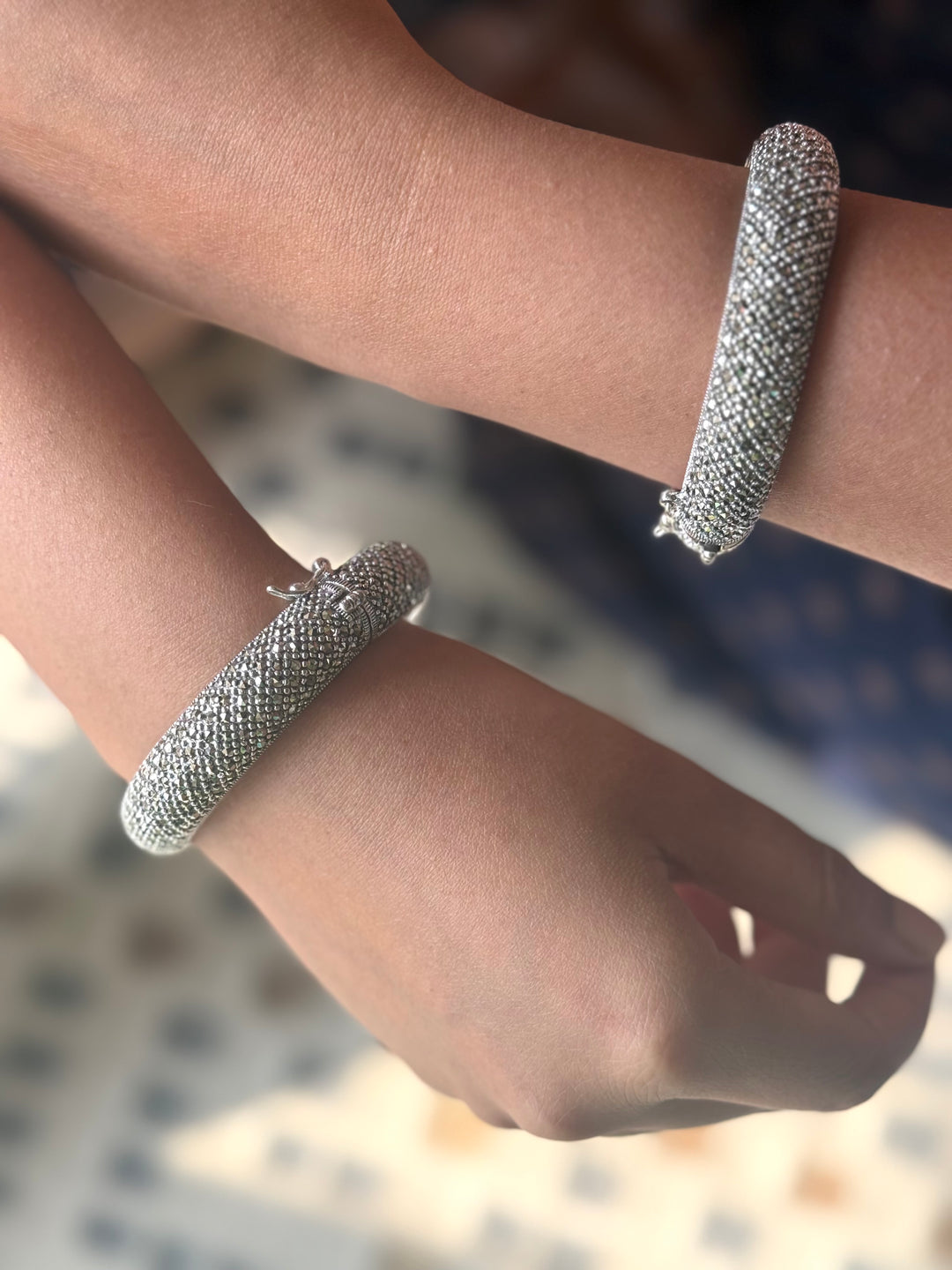 SHIVKA Starry Night 925 Silver CZ Bangles | Set of 2 | Openable | 100g