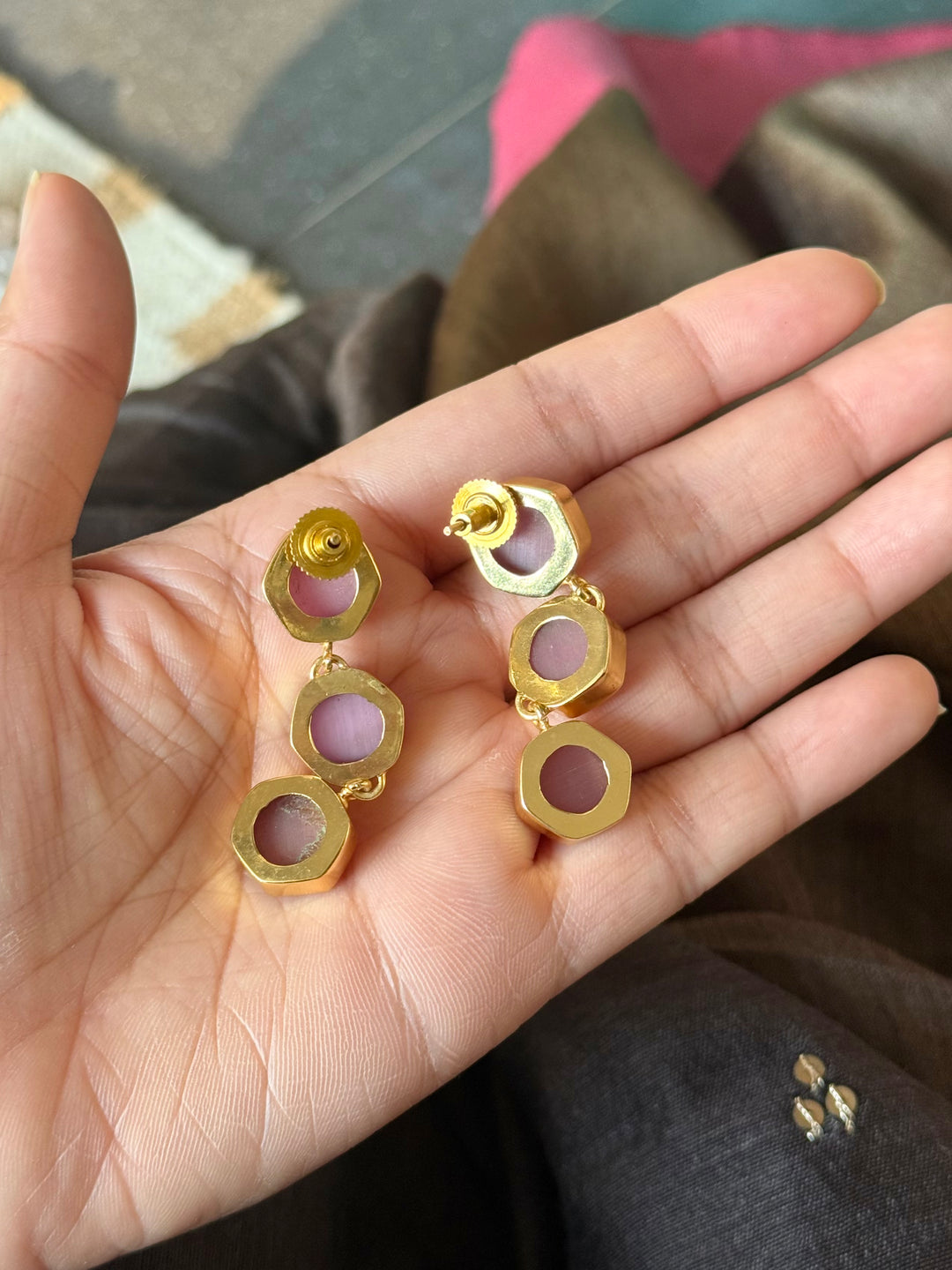 Pink Hydro Quartz Three Tier Drop Earrings