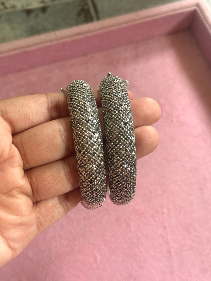 SHIVKA Starry Night 925 Silver CZ Bangles | Set of 2 | Openable | 100g