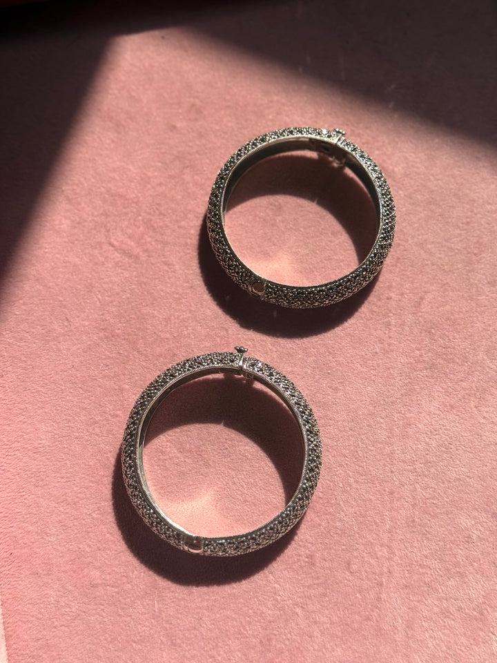 SHIVKA Starry Night 925 Silver CZ Bangles | Set of 2 | Openable | 100g