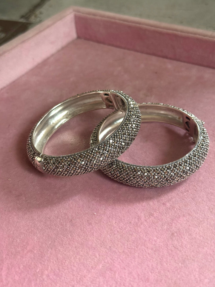 SHIVKA Starry Night 925 Silver CZ Bangles | Set of 2 | Openable | 100g