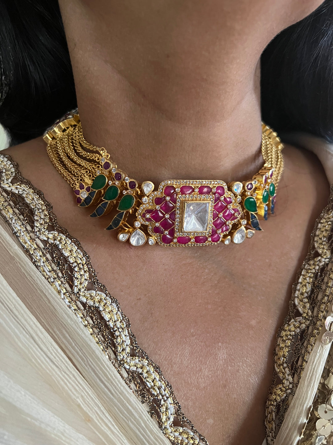 Statement Kundan 925 Silver Choker Necklace