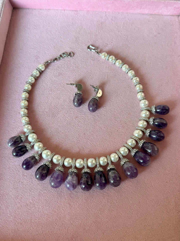 Purple Doublet and Pearl Cocktail Necklace Set