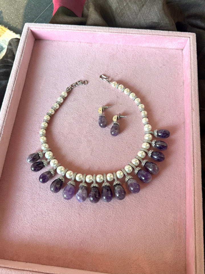 Purple Doublet and Pearl Cocktail Necklace Set