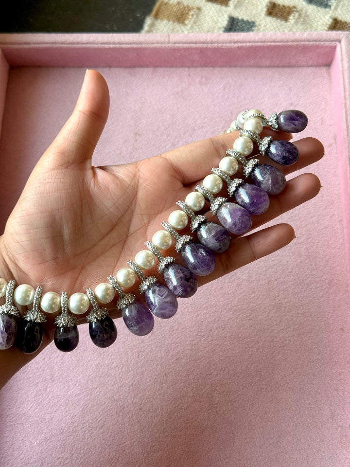 Purple Doublet and Pearl Cocktail Necklace Set