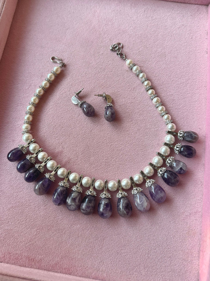 Purple Doublet and Pearl Cocktail Necklace Set