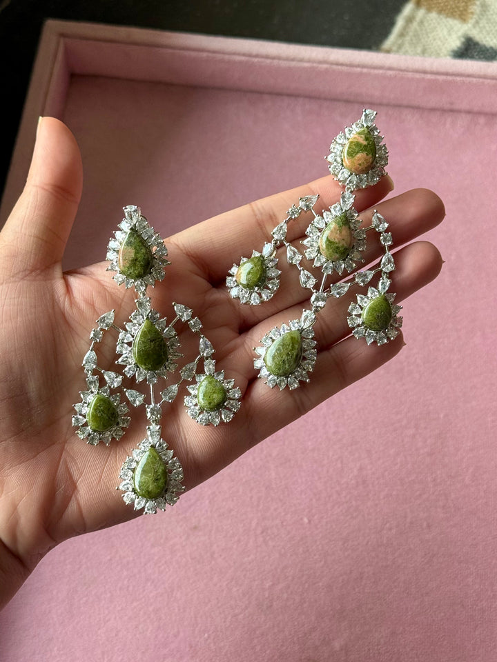 Green Doublet Chandelier Earrings