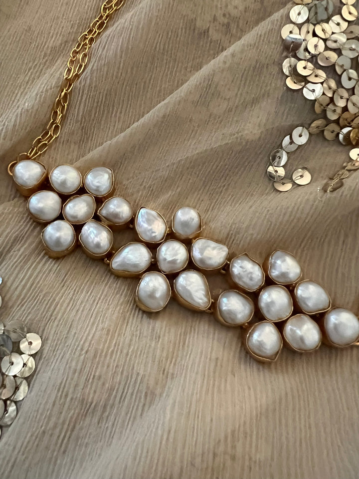 Pearl Choker Necklace | Gold Polish | Adjustable Fit