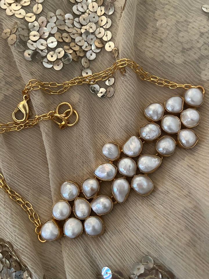 Pearl Choker Necklace | Gold Polish | Adjustable Fit