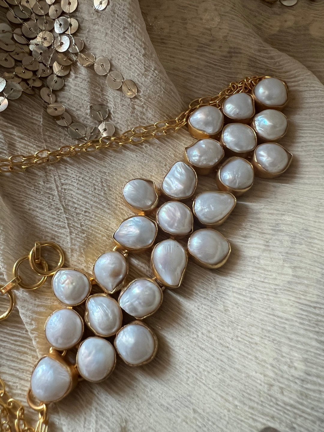 Pearl Choker Necklace | Gold Polish | Adjustable Fit