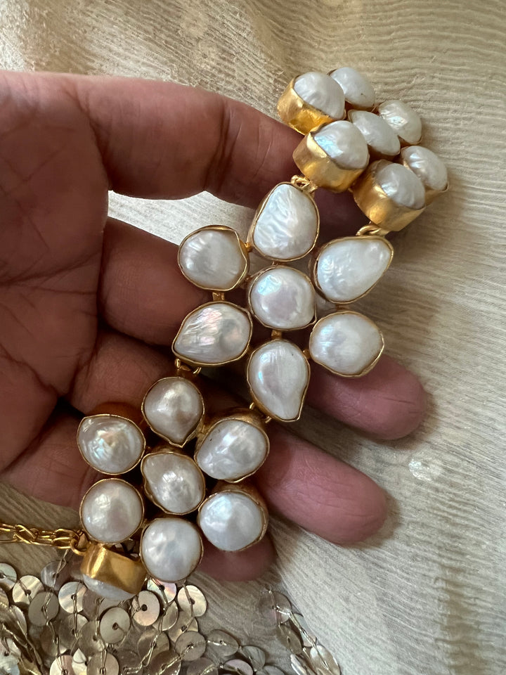 Pearl Choker Necklace | Gold Polish | Adjustable Fit