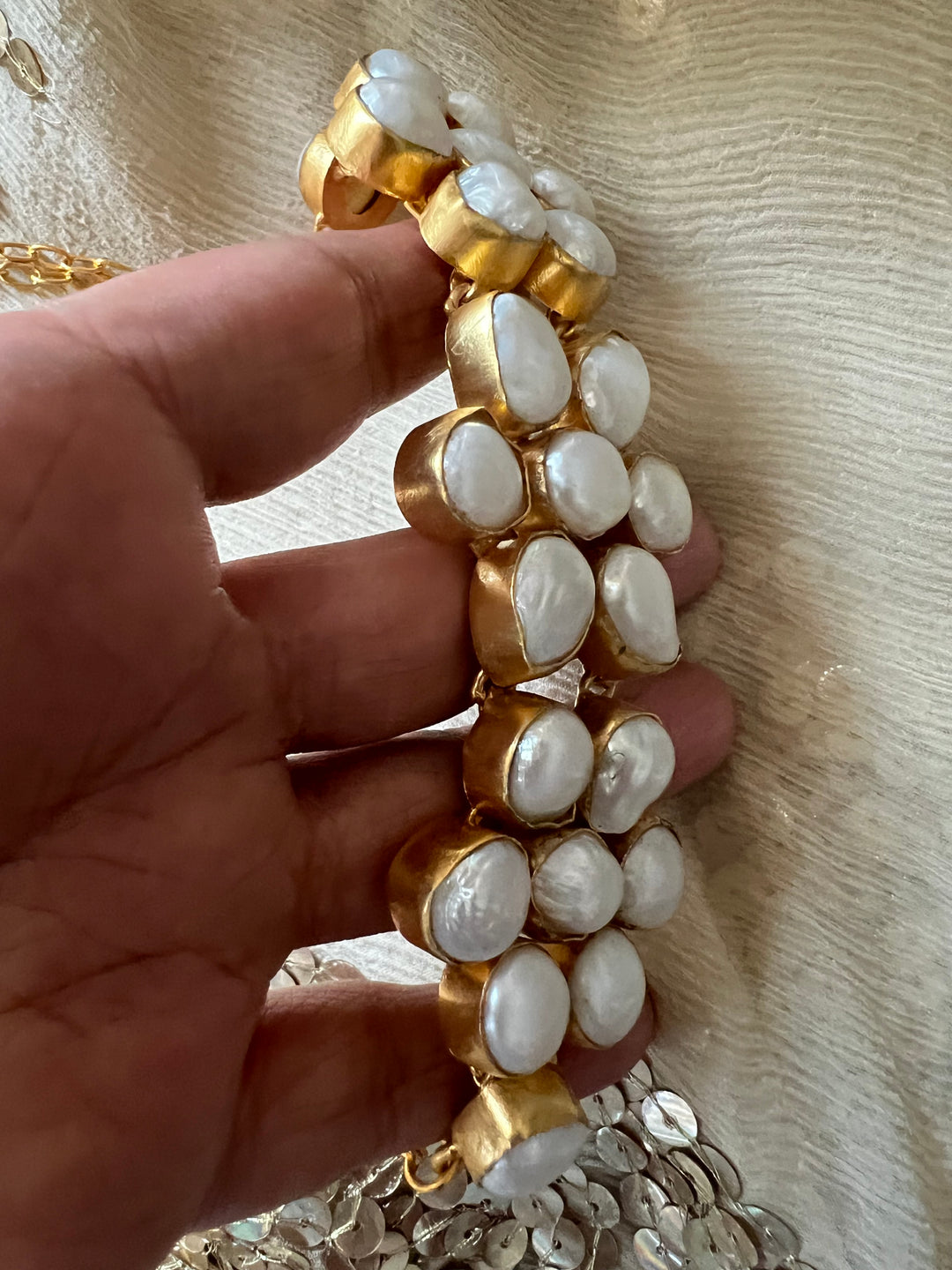 Pearl Choker Necklace | Gold Polish | Adjustable Fit