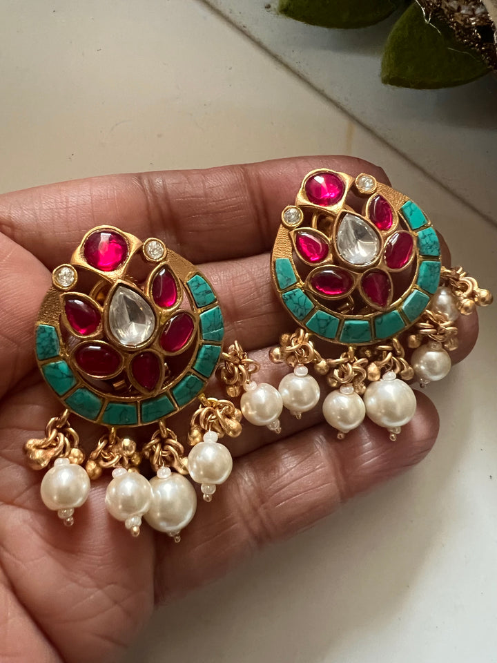 SHIVKA Jadau Pearl Kundan Earrings | Bridal Statement Jewelry