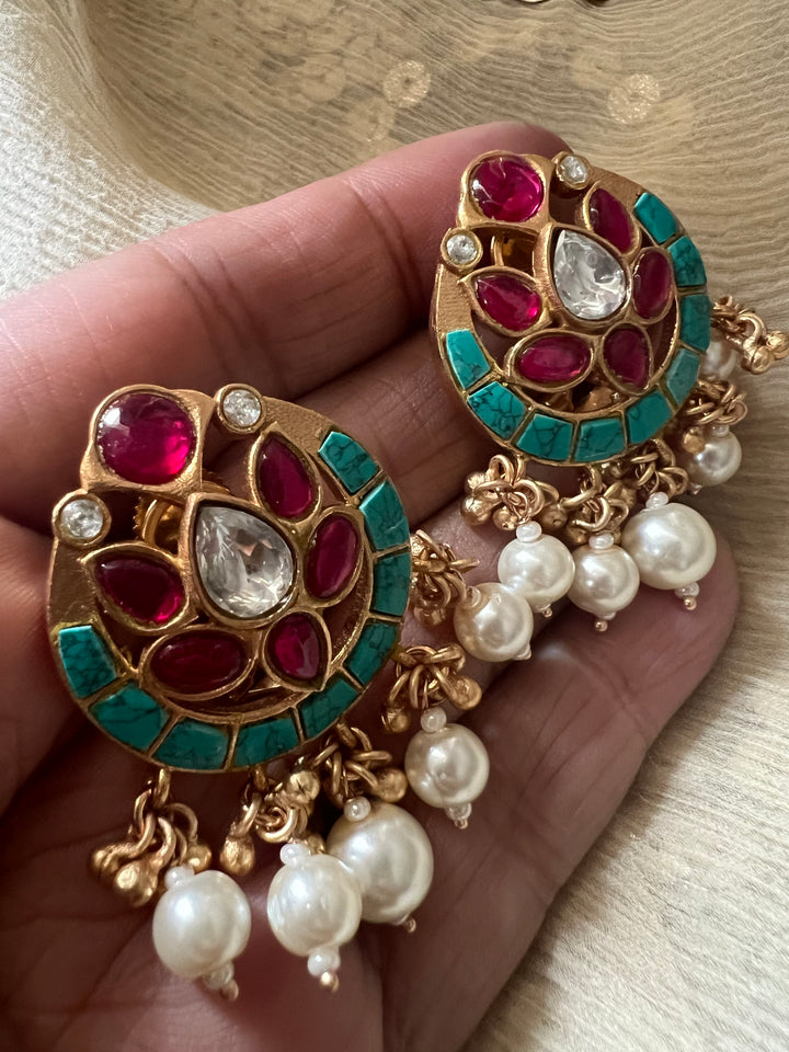 SHIVKA Jadau Pearl Kundan Earrings | Bridal Statement Jewelry