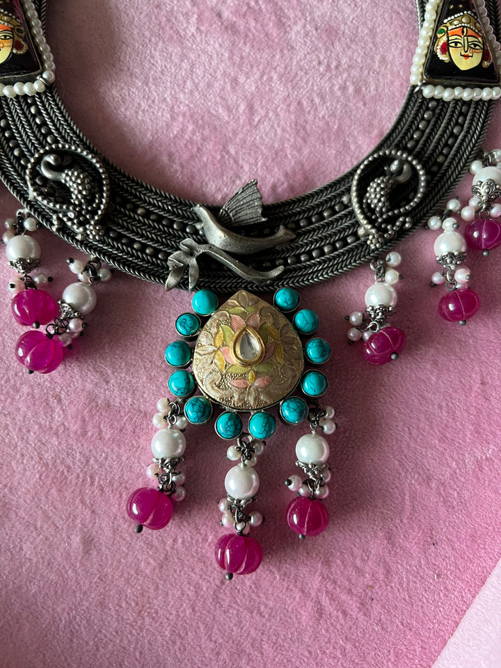 Antique Designer Fusion Necklace Set - Elevate Your Festive Look