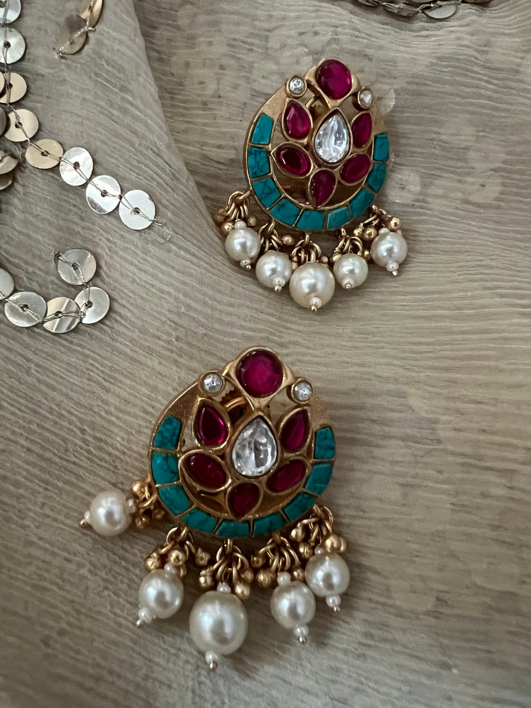 SHIVKA Jadau Pearl Kundan Earrings | Bridal Statement Jewelry