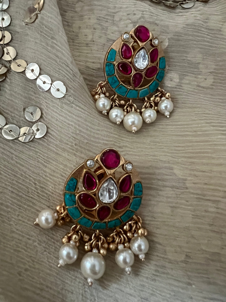 SHIVKA Jadau Pearl Kundan Earrings | Bridal Statement Jewelry