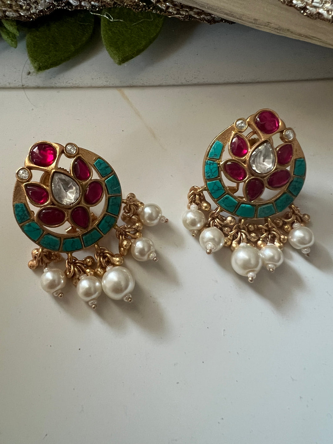 SHIVKA Jadau Pearl Kundan Earrings | Bridal Statement Jewelry