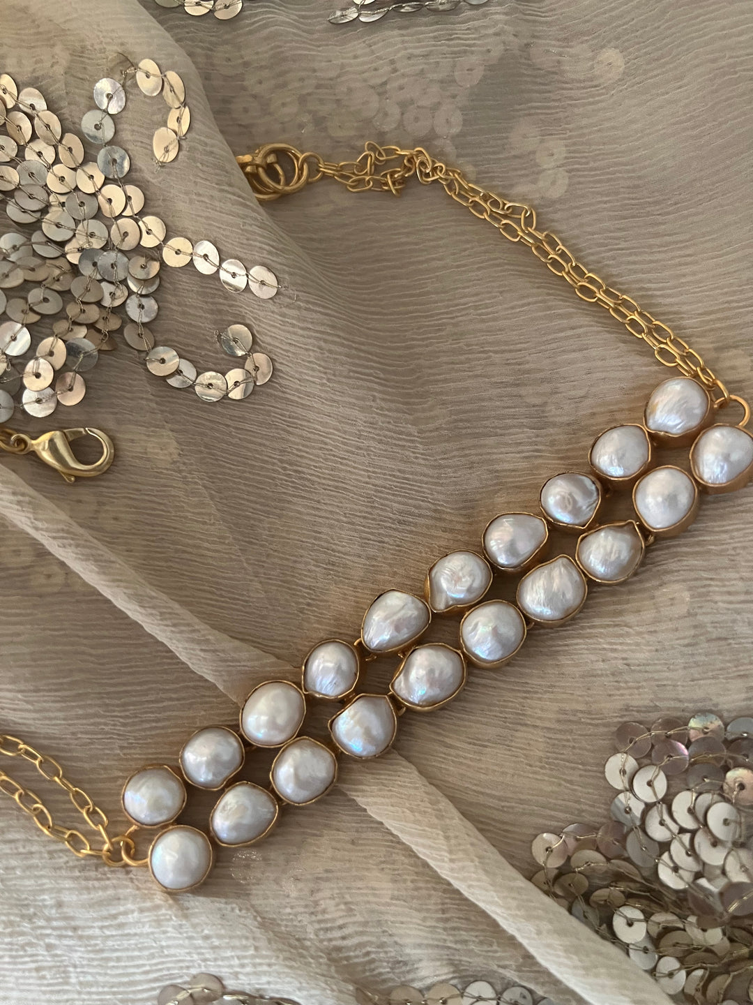 Pearl Choker Necklace | Gold Polish | Adjustable Fit