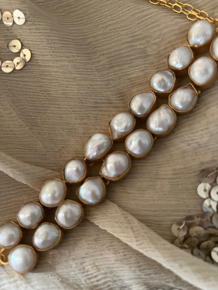 Pearl Choker Necklace | Gold Polish | Adjustable Fit