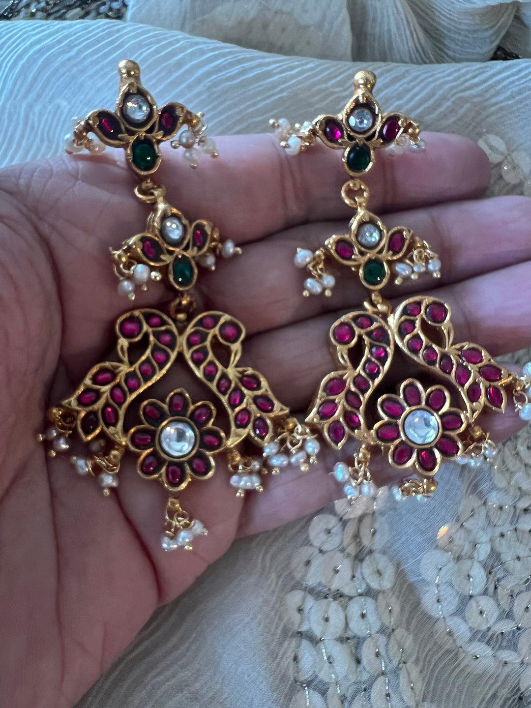 Kempu 925 Silver Earrings with Peacock Design