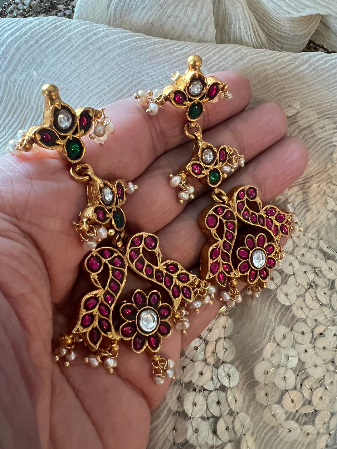 Kempu 925 Silver Earrings with Peacock Design