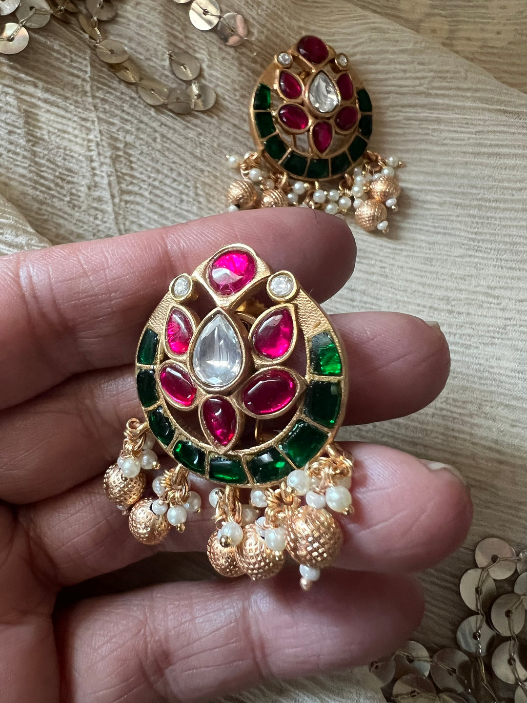SHIVKA Jadau Pearl Kundan Earrings | Bridal Statement Jewelry