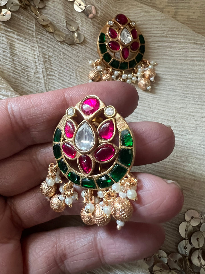 SHIVKA Jadau Pearl Kundan Earrings | Bridal Statement Jewelry